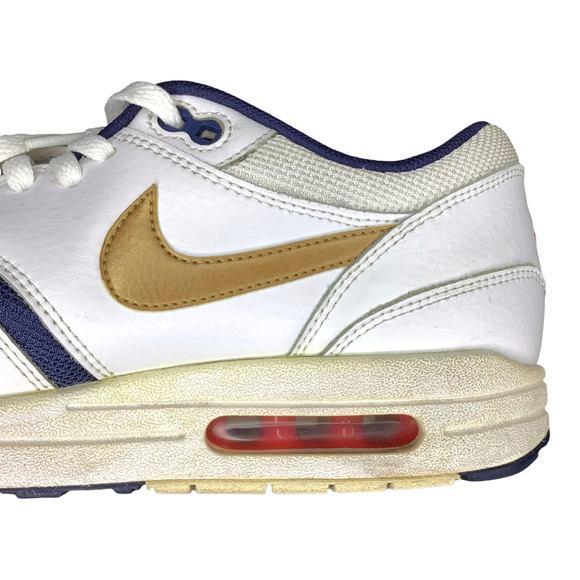 Nike Shoes Mens 9 White Blue Gold Air Max 1 Essential Olympic 2015 Swoosh 537383 - Picture 5 of 11